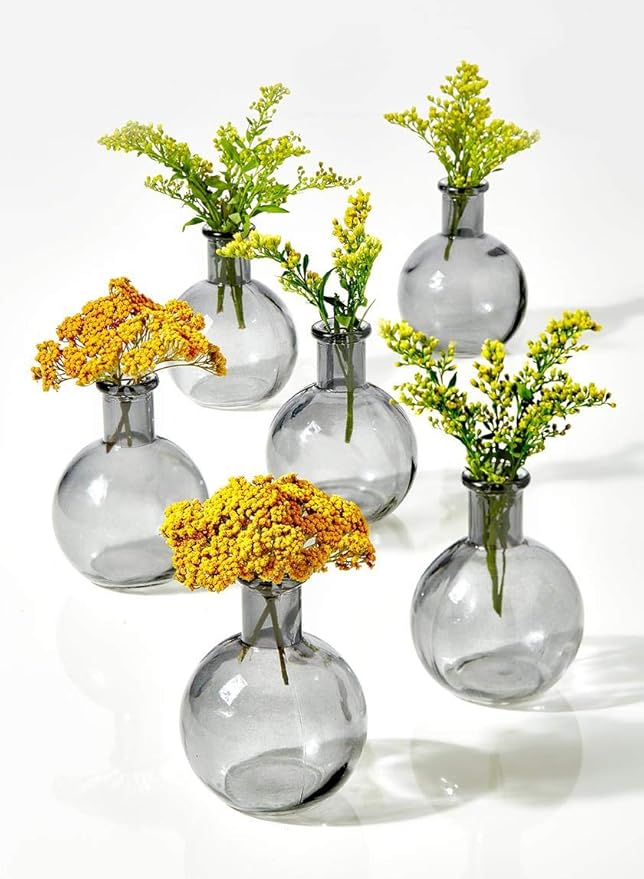 Serene Spaces Living Set of 36 Smoke Grey Ball Bud Vases, Transparent Glass Vases for Weddings, Events, Parties, Floral Centerpieces for Home Decor, Measures 4" Tall