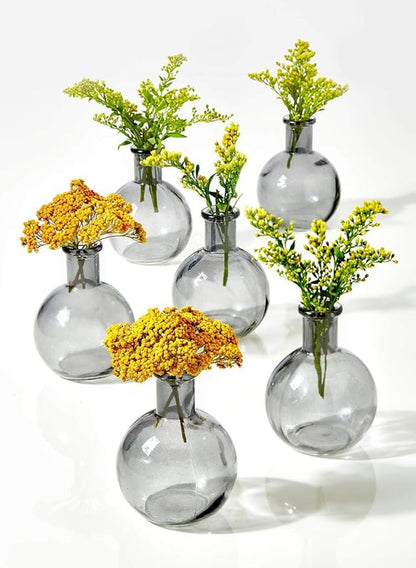 Serene Spaces Living Set of 36 Smoke Grey Ball Bud Vases, Transparent Glass Vases for Weddings, Events, Parties, Floral Centerpieces for Home Decor, Measures 4" Tall