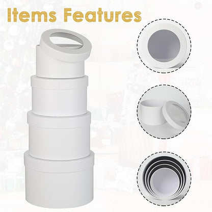Flower Boxes for Arrangements Nesting Round Gift Boxes with Clear Lids White Round Boxes for Flowers Set of 4 Assorted Sizes Flower Boxes for Flower Arrangements, Valentine's Day, Mother's Day,