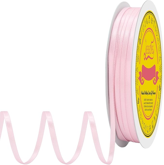 Double Face Lt.Pink Satin Thin Ribbon 1/8 inch X 100 Yards Polyester Lt.Pink Ribbon for Gift Wrapping Very Suitable for Weddings Party Hair Bow Invitation Decorations and More