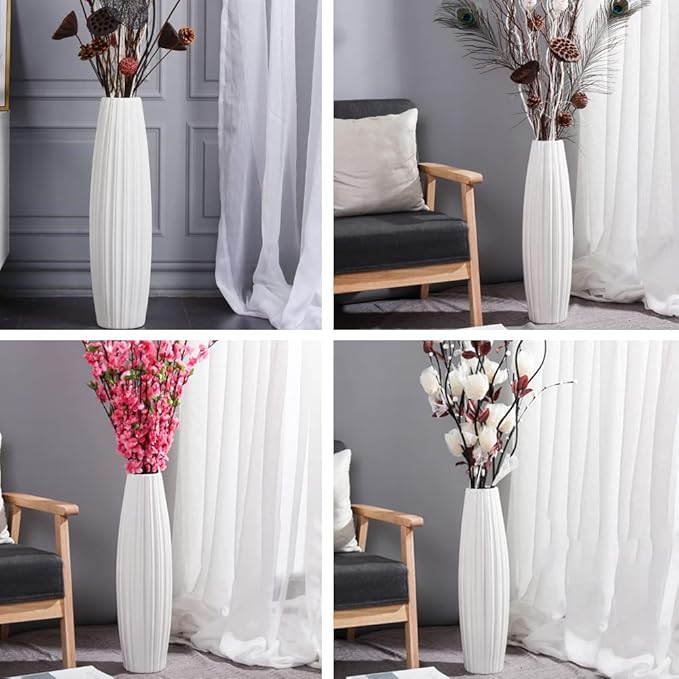 White Ceramic Vase, 17.7" Tall Floor Vase Large Flower Vases Decorative Vases for Modern Home Decor Living Room Office Bedroom Table Centerpieces Shelf Kitchen Wedding Farmhouse Décor