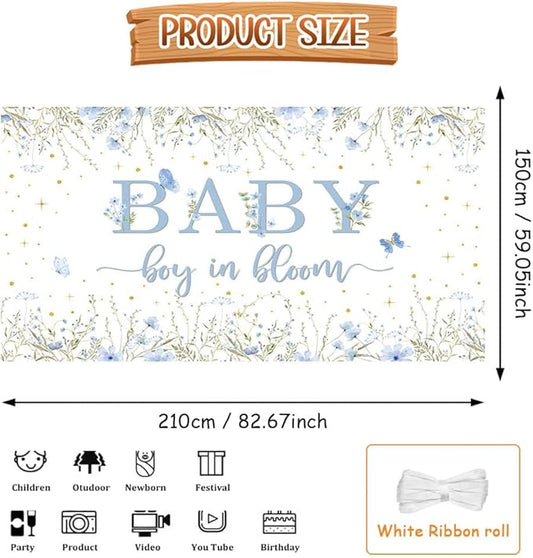7x5ft Baby Boy in Bloom Backdrop for Boys Wildflower Baby in Bloom Baby Shower Decorations Banner Blue Floral Baby Shower Photography Background Cake Table Decor Supplies Photo Booth Prop