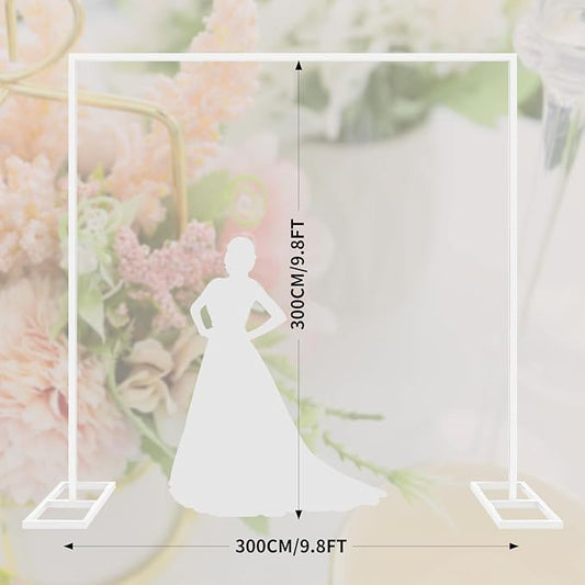 9.9FT White Metal Wedding Arches for Ceremony Square Balloon Arch Stand Rectangular Backdrop Stand for Anniversary Birthday Party Bridal Shower Home Indoor Outdoor Decoration