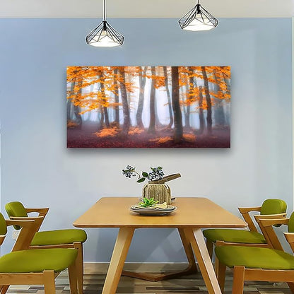 Orange Maple Leaf Tree Canvas Wall Art for Living room Office Bedroom Mist Forest Wall Art Print Paintings Modern Nature Autumn Landscape Pictures Wall Decor Artwork Ready to Hang - 20in * 40inch
