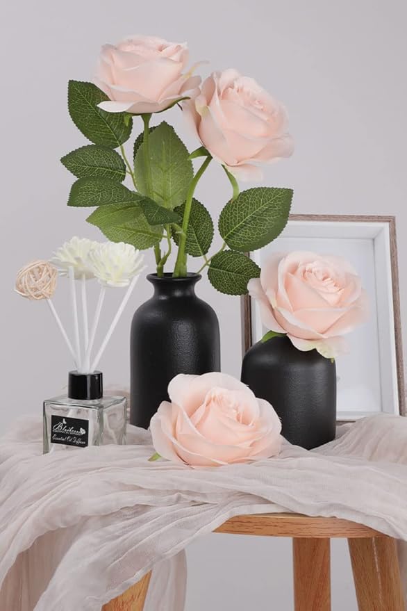 12pcs Roses Artificial Flowers Pink Fake Roses Flowers with Long Stems Silk Flowers for Wedding Bouquet Centerpices Decorations Party Bridal Baby Shower Home Decor