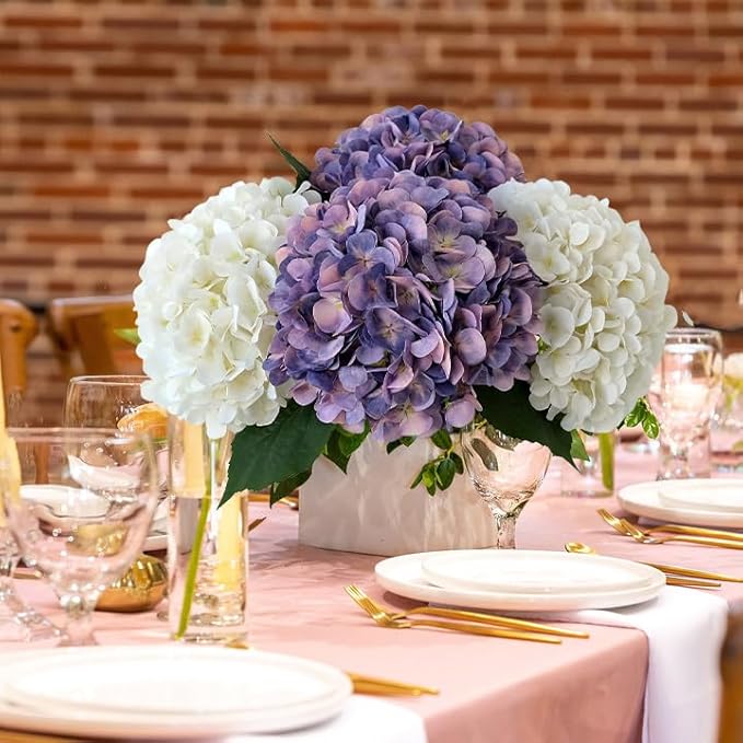 4Pcs Puple Artificial Silk Hydrangea Flowers,22" Silk Faux Hydrangea Bouquet for Home Table Centerpieces Wedding Garden Party Decoration