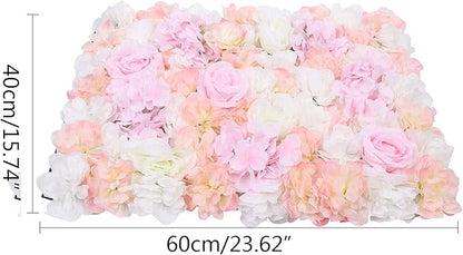 Flower Wall Panel Floral Backdrop,10Pack Champagne Flower Wall Decor,Silk Rose Wall, Artificial Flower Backdrop Faux Flower Panel for Wedding (10PCS PINK1)