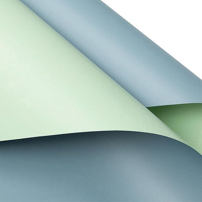 LeZakaa 20 Sheets Flower Wrapping Paper - Waterproof Reversible Floral Bouquet Paper - Green Gray and Mist Blue Design for Baby Shower, Mother's Day, Parties, Birthdays, Weddings