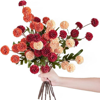 9 pcs Fall Flowers Artificial Pompon Mum - Fake Kiku Flowers Silk Small Mini Chrysanthemum Ball Faux Mum Decor for Autumn Filler DIY Bouquet Centerpieces Arrangements Shower(Multicolor-Fall-9Pcs)