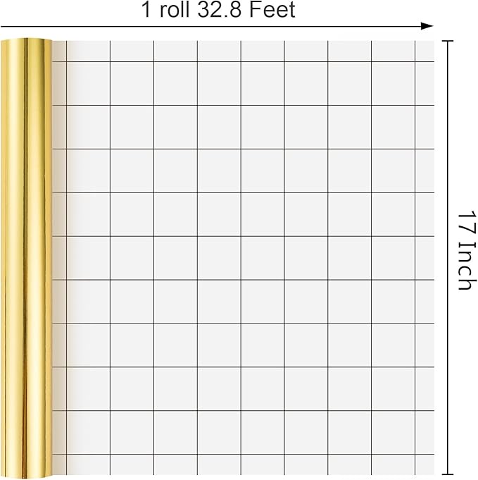 Merture Gold Wrapping Paper Roll - 17 In X 32.8 Ft(46.5 sq.ft.) Metallic Gold Solid Color Gift Wrap with Grid Cutting Lines for Christmas, Wedding, Birthday, Valentines Day, Mothers Day, Baby Shower