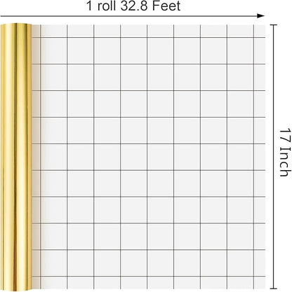 Merture Gold Wrapping Paper Roll - 17 In X 32.8 Ft(46.5 sq.ft.) Metallic Gold Solid Color Gift Wrap with Grid Cutting Lines for Christmas, Wedding, Birthday, Valentines Day, Mothers Day, Baby Shower