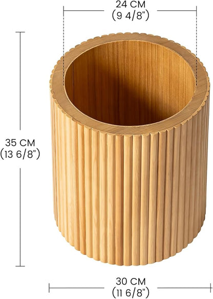 13.8" Tall Solid Wood Floor Vase for Living Room Decor – Handcrafted Rustic Wooden Vase with Natural Wood Strips, Farmhouse Boho Home Decor for Bedroom, Office, Dining Table Centerpiece