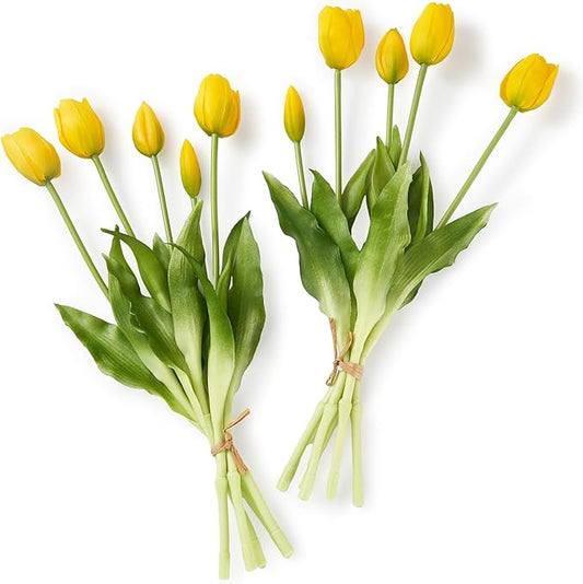 Real Touch Tulips Artificial Flowers Latex Faux Tulip Realistic Fake Tulips Flowers for Wedding Home Decorations(10, Yellow)