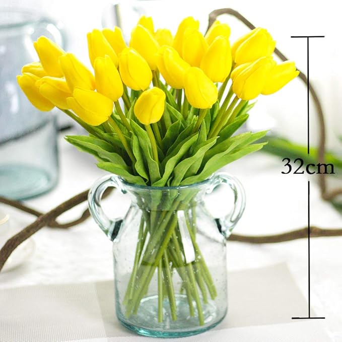 30pcs Artificial Tulips Flowers Real Touch Multicolored Tulips Fake Holland PU Tulip Bouquet Latex Flowers for Wedding Party Office Home Kitchen Decoration (Pink Yellow Red)