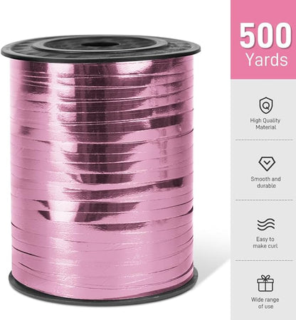 500 Yards Metallic Shiny Curling Ribbon with Spool, 1/5" Curly Ribbons - Perfect for Gift Wrapping, Florist Flowers, Birthday Party Decorations, and Balloon String Ribbon in Pink