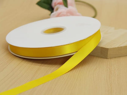 Yellow Double Faced Satin Ribbon 5/8 Inch (15mm) - 100 Yards Continuous Fabric Silk Bow for Flower Boutique, Gift Wrapping, Christmas, DIY Crafts, Hair Headband, Sewing, Wedding Decoration