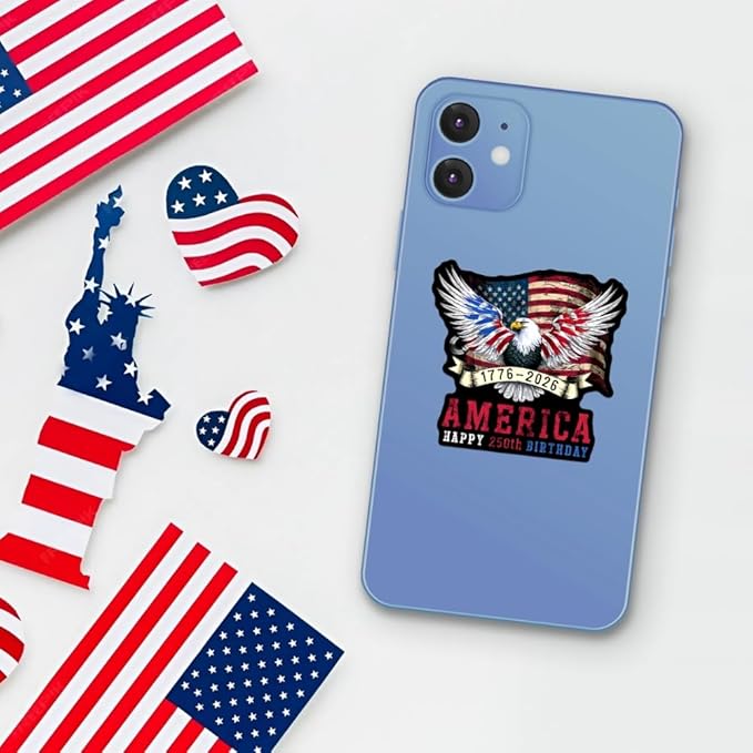 HANDICHI Design 5-Pack 5 Inch America 250th Birthday Stickers (1776–2026), Waterproof Patriotic Eagle & Flag Vinyl Decals