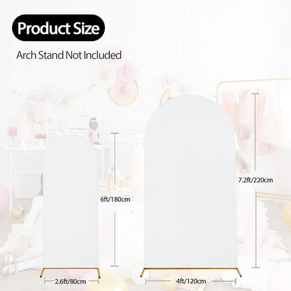 WEERRW White Arch Backdrop Cover Set of 2 Spandex Fitted Round Top Chiara Backdrop Stand Stretchy Wedding Covering for Event Birthday Party Banquet Decoration (6FT, 7.2FT)