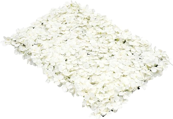 10 PCS Flower Wall Panel Artificial Flowers Wall Decoration 24" x 16" Decorative Hydrangea Flower Panels Wall for Home Party Wedding Christmas Festival Photo Backgdrop Decor (10 PCS, White)