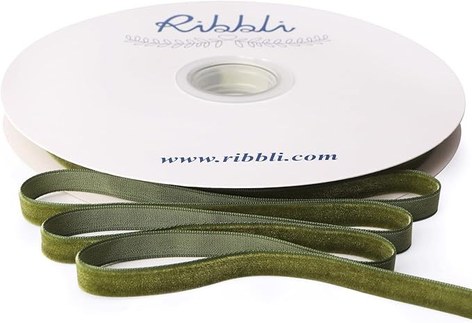 Ribbli Moss Green Velvet Ribbon 3/8 Inches Continuous 25 Yard Spool Moss Green Christmas Ribbon for Gift Wrapping Crafts Home Decor