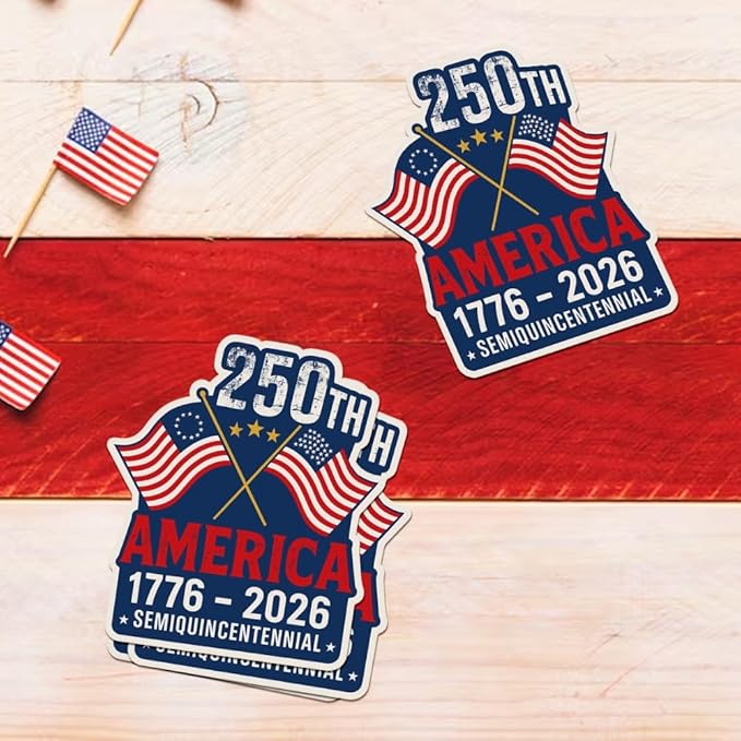 HANDICHI Design 5-Pack 4 Inch USA 250th Anniversary Stickers, Waterproof Patriotic Vinyl Decals with American Flag (1776–2026)