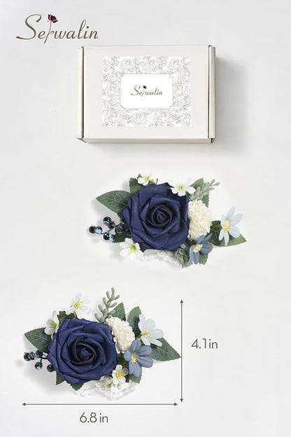 Serwalin 2Pcs Dark Blue Wrist Corsage for Wedding, Corsages Wristlet for Bridesmaid Mother Grandmother, Artificial Flowers for Prom Ceremony Anniversary