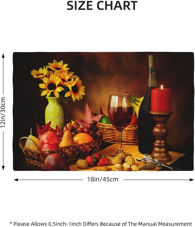 Wine Placemats Set of 6 Red Wine Flowers Fruits Romantic Evening Linen Placemat Indoor Outdoor Party Home Desktop Kitchen Dining Room Decoration 12x18 Inch