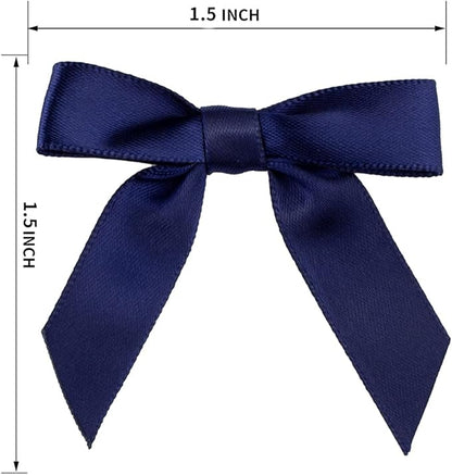 7Rainbows 50pcs Boutique 1.5" Navy Blue Satin Ribbon Mini Bows for Craft Sewing Scrapbooking Wedding and Gift Wrapping