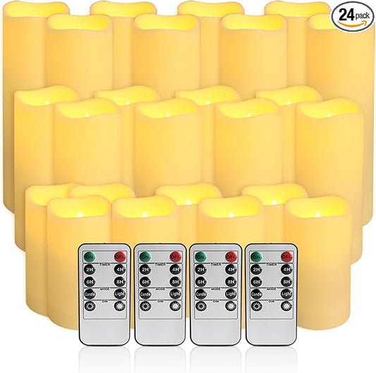 24-Pack LED Flameless Candles with Remote Control -Remote flameless Candles- Timer Candles -3D Flame Perfect for Halloween Christmas Parties,Wedding,Home Decor,Gift and Special Occasions.