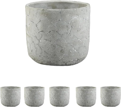 Serene Spaces Living CrackleStone Rustic Cement Vase, Decorative Planter with Cracked Texture, Perfect for Succulents, Small Plants, or Floral Arrangements, 7" Diameter & 6" Tall, Pack of 6