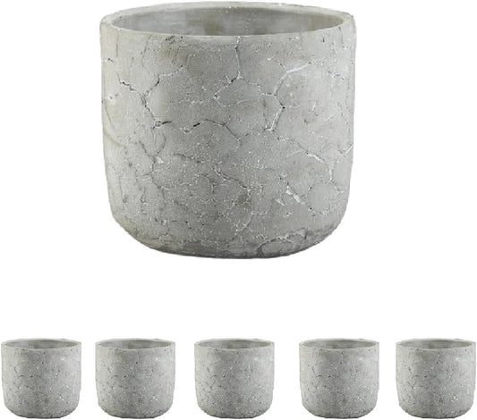 Serene Spaces Living CrackleStone Rustic Cement Vase, Decorative Planter with Cracked Texture, Perfect for Succulents, Small Plants, or Floral Arrangements, 7" Diameter & 6" Tall, Pack of 6
