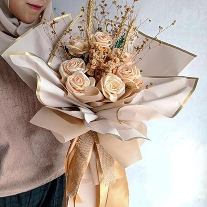 WRAPAHOLIC 20 Sheets Flower Wrapping Paper - 22.4 x 22.4 inch Nude Color with Gold Edge Water-Resistant Floral Bouquet Wrapping Paper, Florist Supplies Packaging Paper for Wedding Birthday Gift DIY