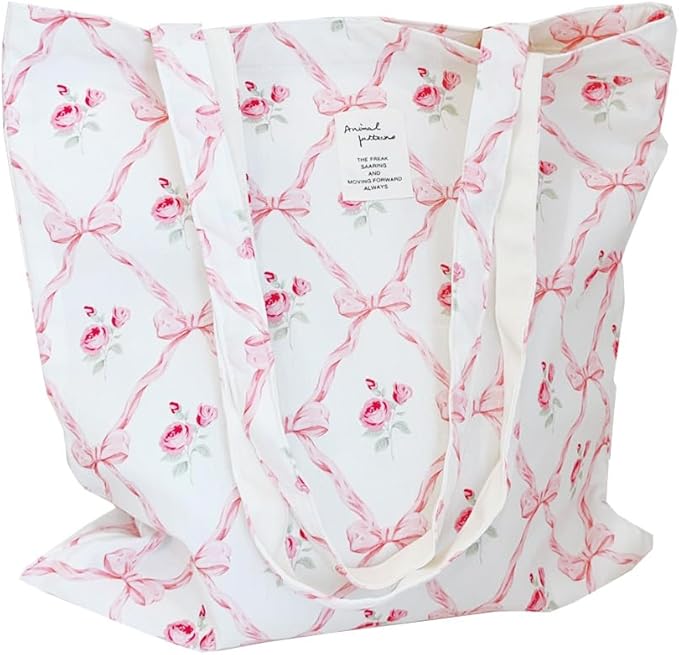 Cotton Canvas Tote Bag Reusable Soft Grocery Cloth Bag Floral Shoulder Bag for Beach Travel Shopping