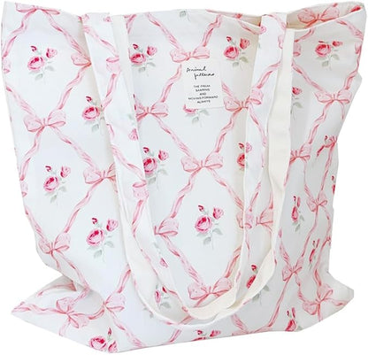 Cotton Canvas Tote Bag Reusable Soft Grocery Cloth Bag Floral Shoulder Bag for Beach Travel Shopping