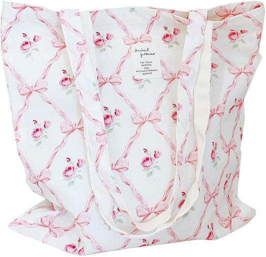Cotton Canvas Tote Bag Reusable Soft Grocery Cloth Bag Floral Shoulder Bag for Beach Travel Shopping