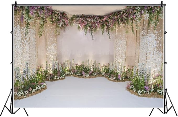 AOFOTO 7x5ft Wedding Backdrop Romance Archway Bridal Shower Flowers Wall Curtain Cradle Ceremony Banner Background for Photography Vinyl Anniversary Birthday Party Decoration Photoshoot Studio Props