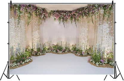 AOFOTO 7x5ft Wedding Backdrop Romance Archway Bridal Shower Flowers Wall Curtain Cradle Ceremony Banner Background for Photography Vinyl Anniversary Birthday Party Decoration Photoshoot Studio Props