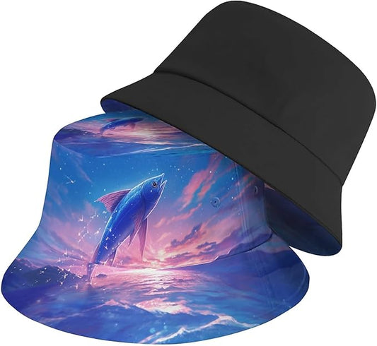 Bucket Hat for Women Men Unisex Sun Cap Packable Outdoor Fisherman Hat Headwear,Reversible Double-Side-Wear