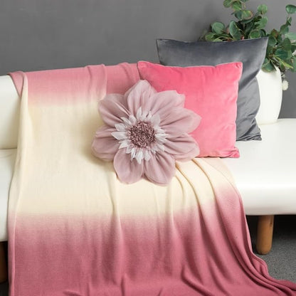 Handmade 3D Flower Throw Pillow Cover Blush Pink Decorative Floral Accent Pillow Case Cute Round Velvet Cushion for Bed Couch Car Chair Bedroom Boho Farmhouse Home Decor Gift 12Inch Rose Gold