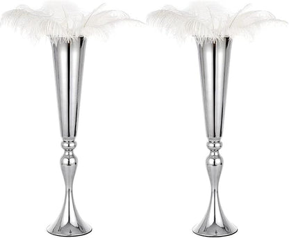 Set of 2 Versatile Metal Tabletop Flower Stands, Silver Dining Table Centerpiece Vases, 21.9" Tall Trumpet Vases for Wedding Birthday Ceremony Party Special Event Home Décor