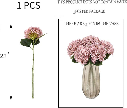 Kimura's Cabin 5Pcs 21inch Real Touch Artificial Hydrangea Flowers Realistic Latex Hydrangeas Long Stem with Leaves Hydrangea Bouquet for Home Wedding Baby Shower Birthday Party Decoration，Cameo brown