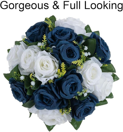 Flower Centerpieces for Wedding Tables: Wedding Table Decorations Navy Blue & White Flower Balls Centerpieces for Engagement Cerebration Party Center Pieces 2 Packs