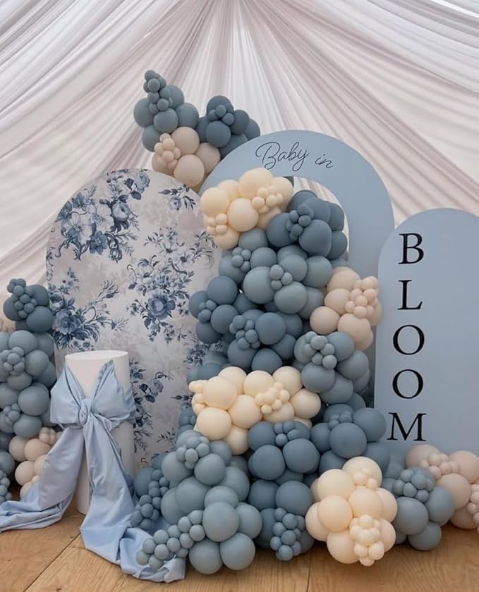 Arch Backdrop Cover Baby in Bloom Baby Shower Arch Stand Spandex Fabric Cover Blue Flowers Floral Pink Bows Girls Birthday Party Baptism Decorations (3X5ft,G-3856)