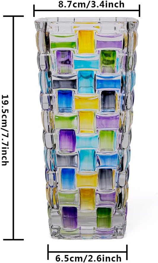 Magcolor Hand Painted Blue Woven Glass Vase -Crystal Flower Vase- 7.7 inch, Glass Plant Vase for Floral Arrangements, Centerpieces, Weddings, Housewarming, Centerpiece Home Deco.