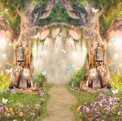 Leowefowa 8x8ft Vinyl Birthday Backdrop Fairy Tale Forest Enchanted Flower Baby Shower Photo Background for Birthday Party Photoshoot Newborn Baby Kids Children Studio Props Photography Backdrops