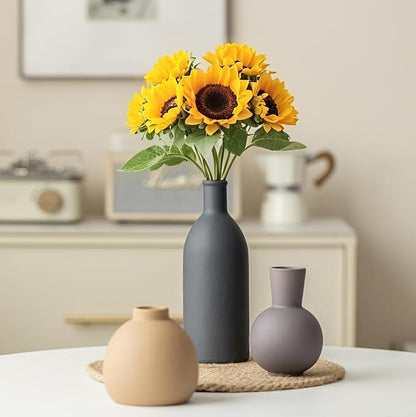 Modern Ceramic Vase Set of 3, Decorative Flower Vases for Home, Multicolor Pottery Vases for Living Room, Kitchen, Bedroom, Shelf, Rustic Farmhouse (Blue Black)