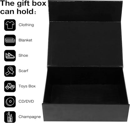 Aimyoo 3 Pack Black Collapsible Gift Box with Magnetic Closure Lids 13.8x9x4.3 in, Bridesmaid Groomsmen Proposal Box, Large Rectangle Box for Present Graduation Wedding Storage