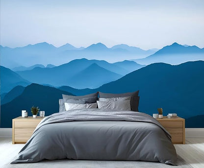 Minimalist Blues Mountain Wall Mural, Misty Layered Hills 3D Wall Murals, Serene Misty Mountains Wallpaper Mural, for Living Room Bedroom Large Wallpaper Indoor Decor 169.3" W x118.2 H
