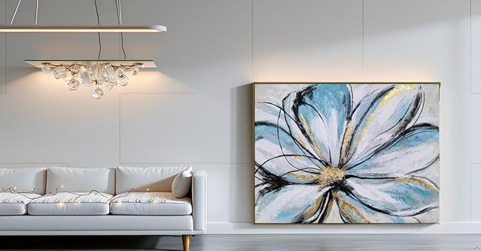 Yihui Arts Flower Canvas Wall Art - Modern Abstract Floral Painting with Gold Foil Accents for Living Room Decor