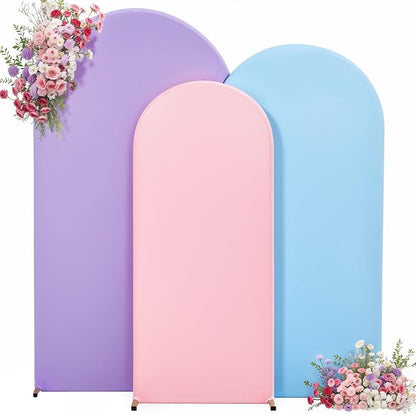 Rainbow Arch Backdrop Cover 6FT 5FT 4FT Stretchy Wedding Arch Covers Set of 3 Spandex Fitted Pink Blue Lavender Fabric Backdrop Cover for Party Baby Shower Birthday Decoration